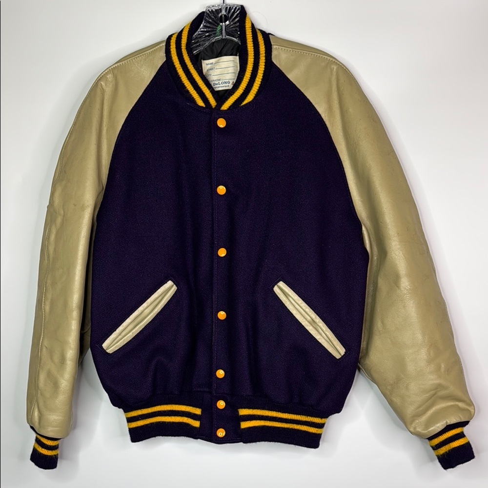 Vintage Delong Sportswear Blank Purple Letterman Varsity Wool Jacket Size 44
